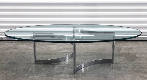 AUTHENTIC Paul Legeard Chrome & Glass Oval Coffee Table 1