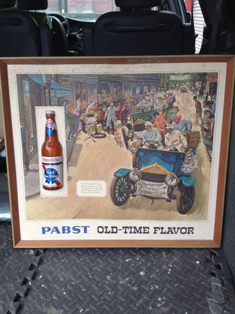 VINTAGE PABST BLUE RIBBON OLD TIME FLAVOR AUTO RACE SIGN 1