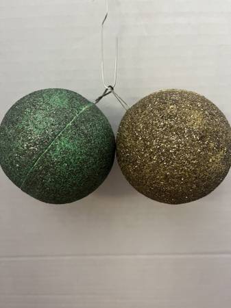 Vintage MCM Pair W Germany Mica Covered Candy Container Ornament Balls 1