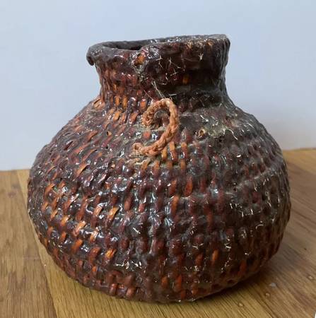 Apache Pine Pitch Covered Woven Water Basker Antique 1