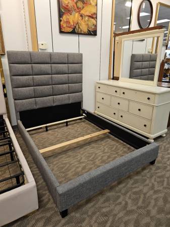 Gray Full Size Upholstered Bed Frame 1