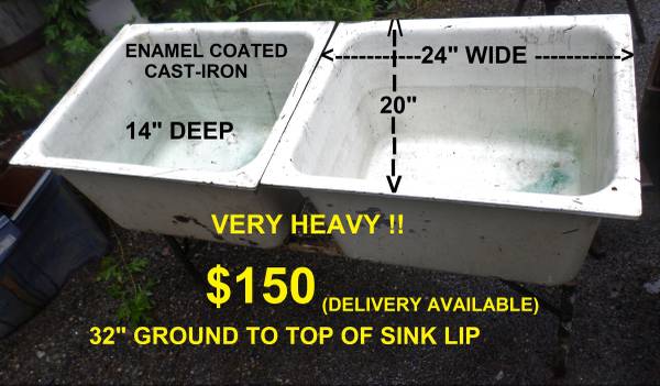 EARLY CAST-IRON DOUBLE FARM / WASH SINK ON STAND 1