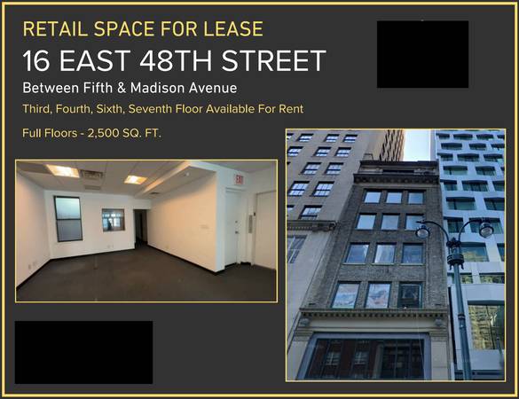 $7,500 / 2500ft2 - $36/SF Near Fifth Ave and Madison Ave Major Shopping Retail 2nd FL❣️ (Midtown East)63816575696769120