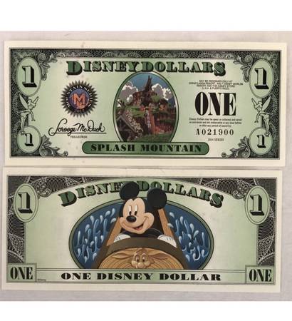 DLR Disneyland Resort splash mountain $1 one Disney Dollar 1