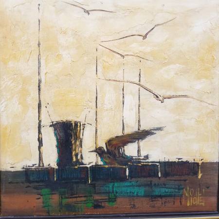 Mid Century Modern Original Art Abstract Birds MCM Seagulls painting 1