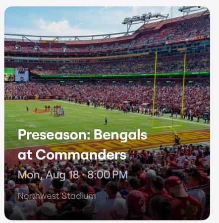 Commanders vs Bengals Parking pass 1