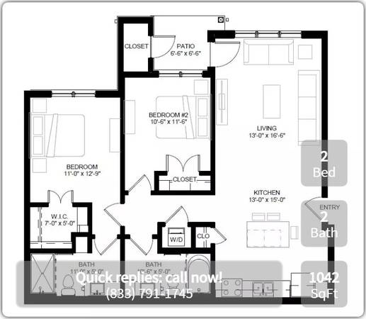 Find your space! Cool 2 BR, 2 BA, 1042 Sq Ft. 1