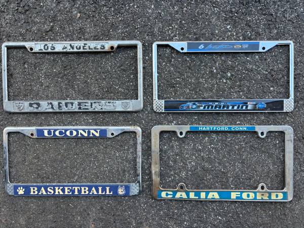 Vintage License Plate Frames - UConn Ford Oakland Raiders Nascar 1