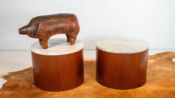 1980s Architectural Supplements for Habitat Carrara Marble Drum Tables 1