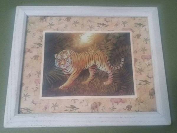 Small White Frame Bengal Tiger Wall Art Picture 1