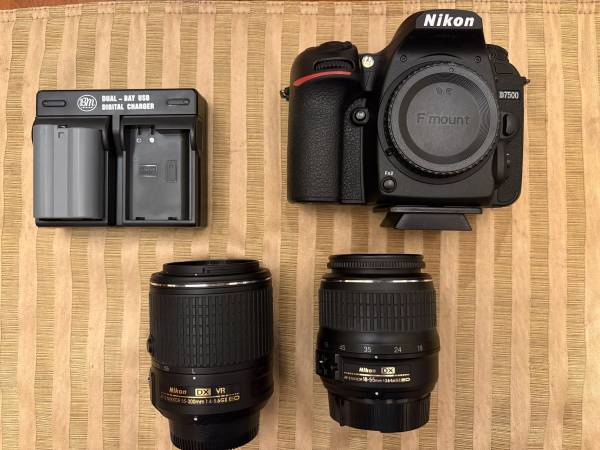 Nikon D7500 with camera lenses and dual battery charger 1