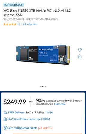 WD Blue SN550E 2TB NVMe PCIe 3.0 x4 M.2 Internal SSD - $99 (Woodside)63471136729219120
