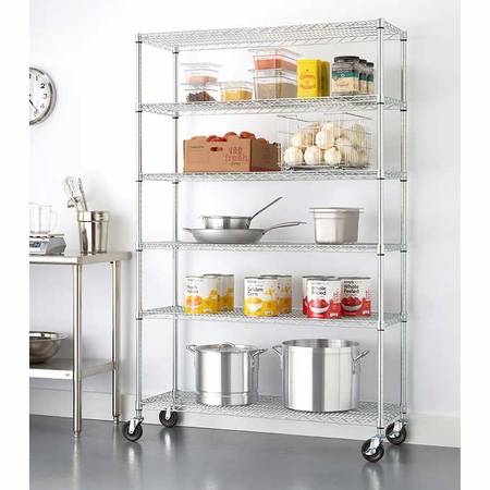 New Heavy Duty Trinity 6-Tier Metal Shelving Rack With Wheels 1
