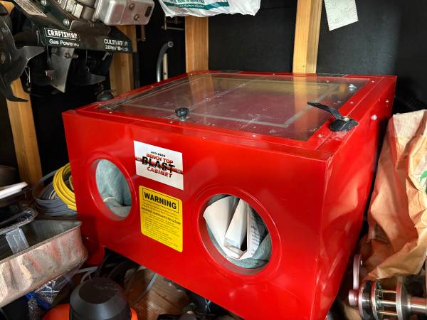Table Saw, bead blast cabinet, band saw, weed eater 1