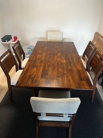Conjunto de comedor marrón y beige de madera maciza de 7 piezas de Mango de 72'' - $500 (Rockville)63471431854851123