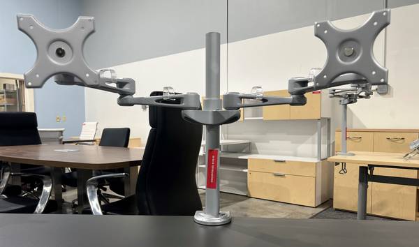 Silver Dual Monitor Arms 1