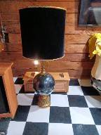 Black Base Retro Table Lamp w Velvet Shade 1