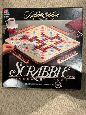 SCRABBLE Deluxe Edition Turntable Rotating Board Game MB Wood Tiles 1
