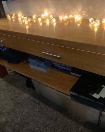 Custom 8’ Solid Wood Console Table w/ Drawer & Shelf on wheels 1