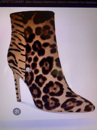 GUESS WOMENS LEOPARD PRINT FUR SHORT BOOTIES-SIZE 9 1