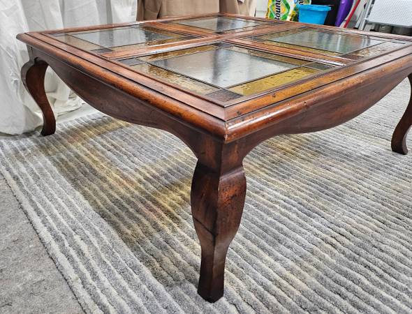 Multi Tone Brown Vintage Coffee Table with Stained Glass Top! - $80 (Thousand Palms)62976705862913121