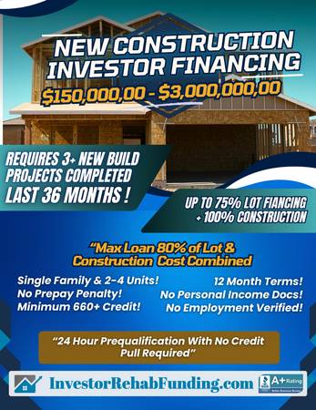 600+ CREDIT – INVESTOR REFI CASH OUT - NO SEASONING ON TITLE TO $2MIL! 1