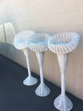 VINTAGE ANTIQUE 3 WEDDING-FUNERAL TIN-LINED WICKER FLOWER FLOOR VASES 1