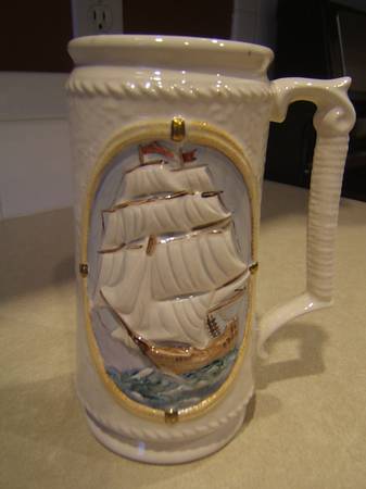 Vintage Schooner Sailing Ship Mariner Stein Mug NAPCOWARE Japan. 6.75" 1