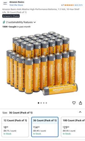 Amazon Basics AAA batteries, 36 pack, EXP date 2032-09 - $12 (santa clara)63471438801665122