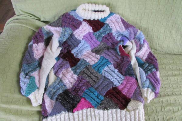 Hand Knitted Cabled Entrelac Sweater 1