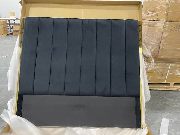 Becca Black Velvet Queen Headboard with Gold Accents 1