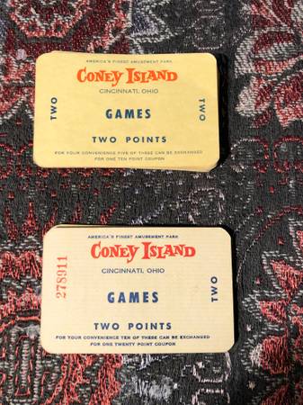 9 Coney Island (Ohio) arcade game tickets, 1960s 1