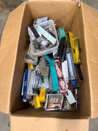 Large box of HO train stuff 1