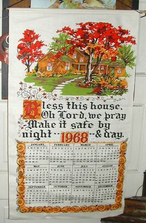 1968 Calendar Tea Dish Towel 1