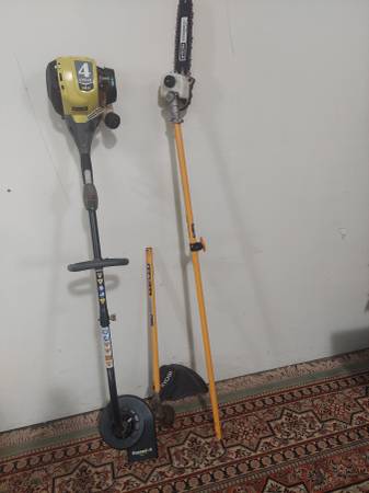 RYOBI EXPAND-IT 4 CYCLE POWER HEAD with 10” CHAINSAW TRIMMER and STRIN 1