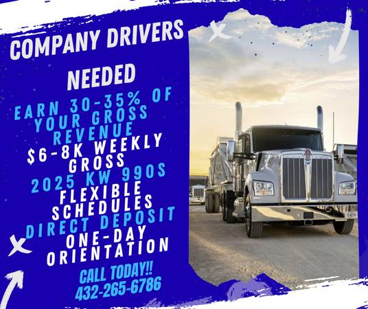 📢 💸  $500 SIGN ON, COMPANY DRIVERS WEST TEXAS  💸 📢 1