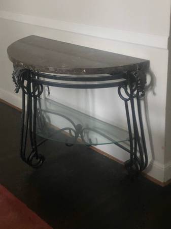Marble, wrought iron, glass table 1