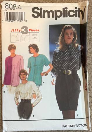 Simplicity Sewing Pattern #8067 ©1992: Jiffy 3 Pieces Misses Loose-Fit 1
