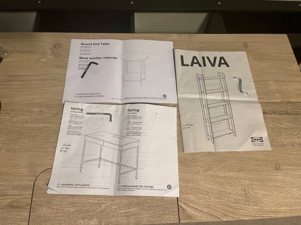 Three items IKEA bookcase, Target desk and side table 1