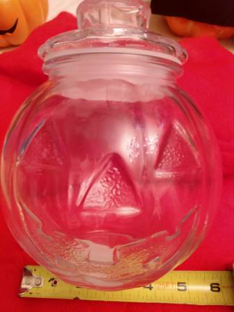 Pumpkin-Shaped Candy Jars 3 PC Clear Glass Jack-o-Lantern Face 1