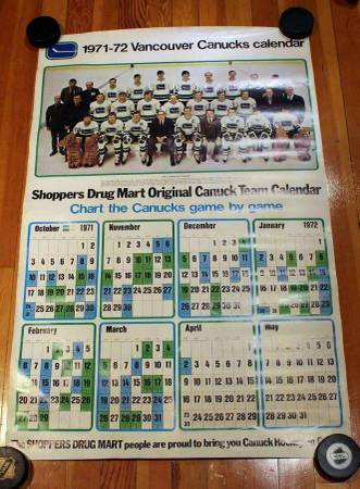 Complete Set 10 1970s Vancouver Canucks Poster Calendar Shoppers Drugs 1