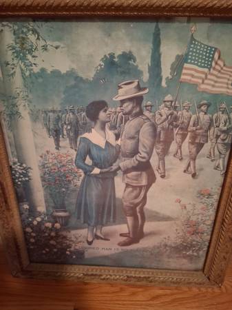 Original WWI Recruiting Print w/Original Frame/Black Americana 1