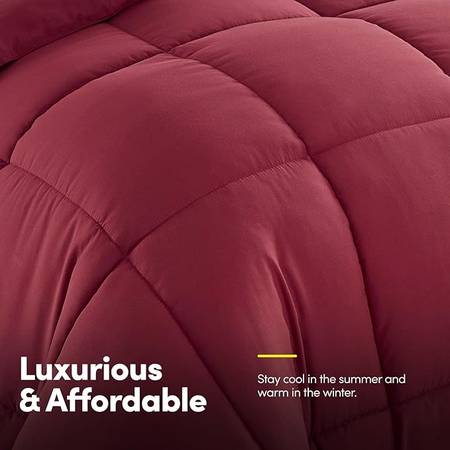 Burgundy bedding, comforter & satin sheet set, queen size 1