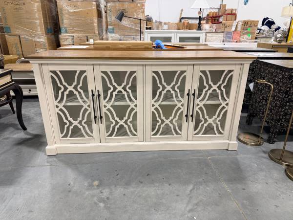 Huntington 70” Multi-Use Solid Wood Console Cabinet TV Stand White 1