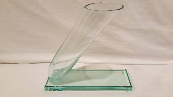 1980's/90's post modern clear glass slanted tube vase 1