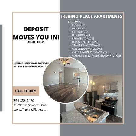 $1 / 1br - 🎃 FRIGHTENINGLY GOOD DEAL – MOVE IN WITH CREDIT (Trevino Place on 10891 Edgemere)63971414523267120