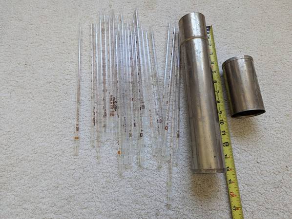 24 Fisher Pfeiffer 1-10ml Volumetric Transfer Glass Pipet Metal Cannis 1