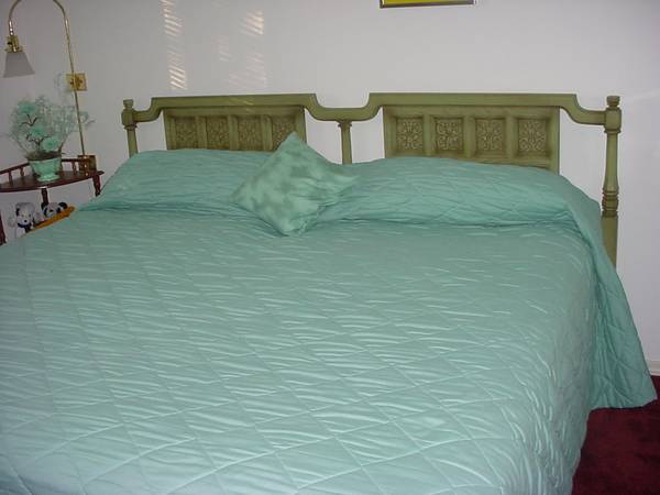 Bed, king size mattress, dresser, 2 night stands 1