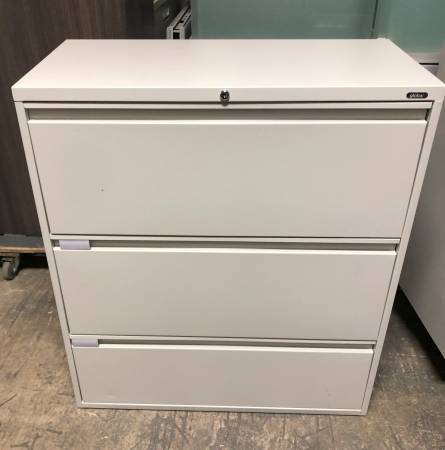 2 Used Global 3 Drawer Lateral Files, Light Gray Metal 1