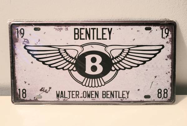 Bentley Distressed Tin Metal License Plate Sign - New 1